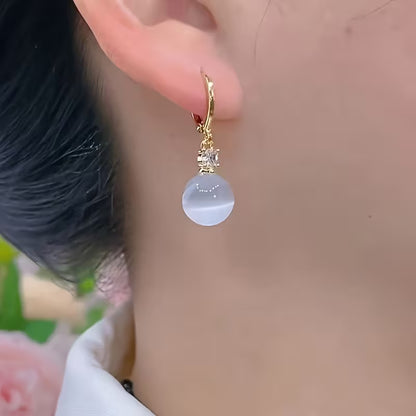 1PAIR Elegant White Faux Cat Eye Stone Earrings for Women | Delicate Design, Lightweight, Comfortable Wear, KC Golden Plated, 925 Silver Ear Needle, Perfect Gift for Style Lovers