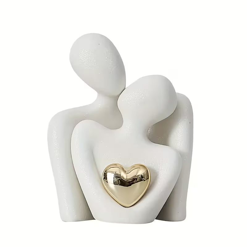 1pc/pair of modern elegant couple statues with Golden heart accents - showcasing beautiful love, resin material, perfect for Valentine's Day and holiday decorations, ideal for living room, bedroom, and hallway, romantic home decor | exquisite porcelain de