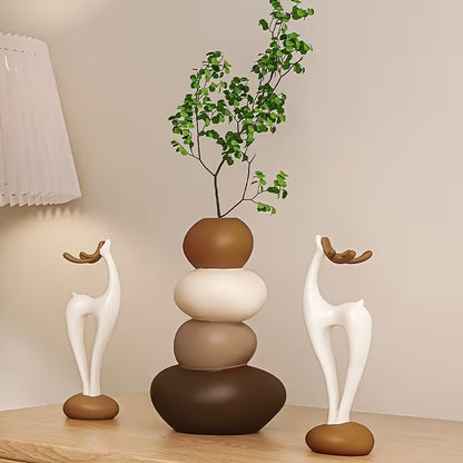 Luxury Geometric Deer Vase Sculpture - Holiday Limited Edition, Floral/Dry Flower Art Container, New Year's Eve Party Tabletop Decoration