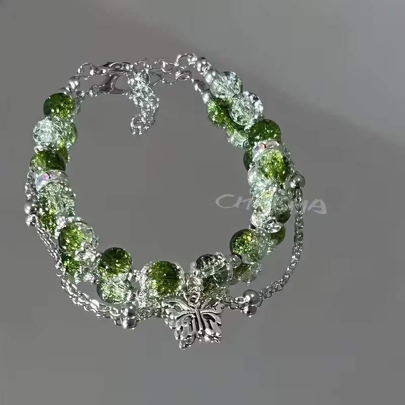 An Elegant And Minimalist Green Forest-Themed Butterfly Pendant Bracelet, Perfect As a Gift for Couples Or Close Friends