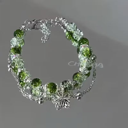 An Elegant And Minimalist Green Forest-Themed Butterfly Pendant Bracelet, Perfect As a Gift for Couples Or Close Friends