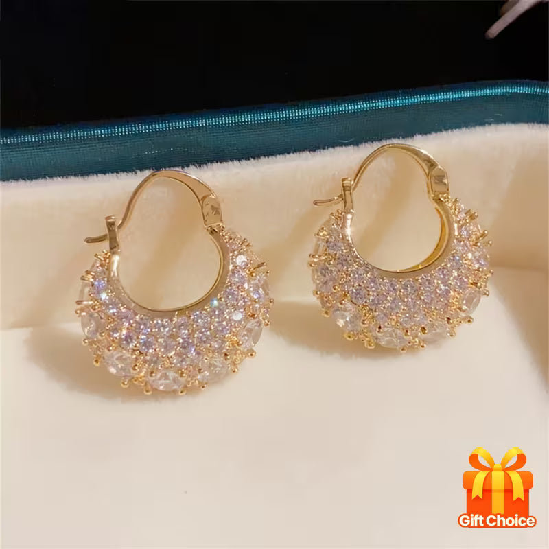 Elegant and luxurious 14K gold-plated earrings set with shiny Zirconia - perfect for daily and banquet occasions, making them an ideal gift for Women's Valentine's Day