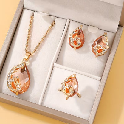 4pcs Ladies Fashion Drip Glass Rhinestone Jewelry Set