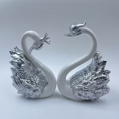 2pcs Handmade Swan Crown Sculpture Statue - Elegant Swan Neck & Crown Figure, Smooth Surface / Decor, Plastic/Resin Bookend for Shelf, Car Display - Christmas/Birthday Gift (Handmade Collectible)