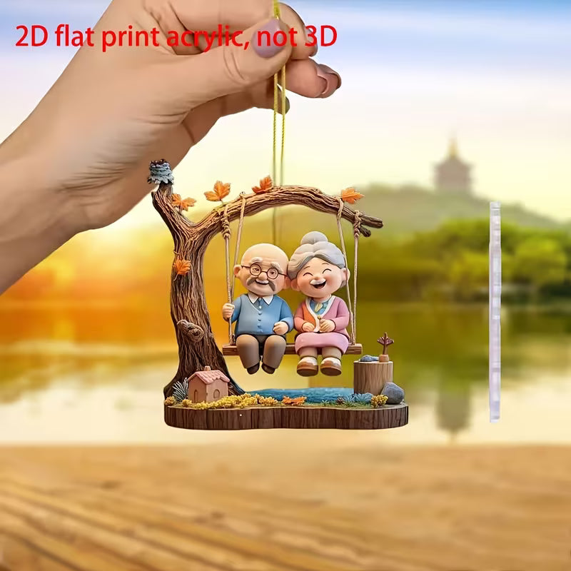 2D Flat, 2D Plane, 2D Plane Printing Acrylic Grandparent Swing Decoration Pendant, Suitable for Home Decoration Pendant, Car Rearview Mirror Pendant, Backpack Decoration, Mother's Day, Father's Day, Anniversary and Other Holiday Decoration Pendant, 2D Pla