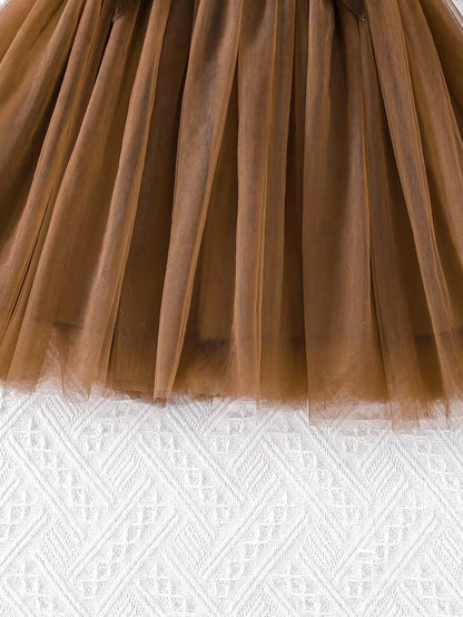 A Romantic And Elegant Sleeveless Dress with a Half-High Collar, Pearl Buttons, And a Mesh Belt, Perfect for Outdoor Casual Wear And Parties