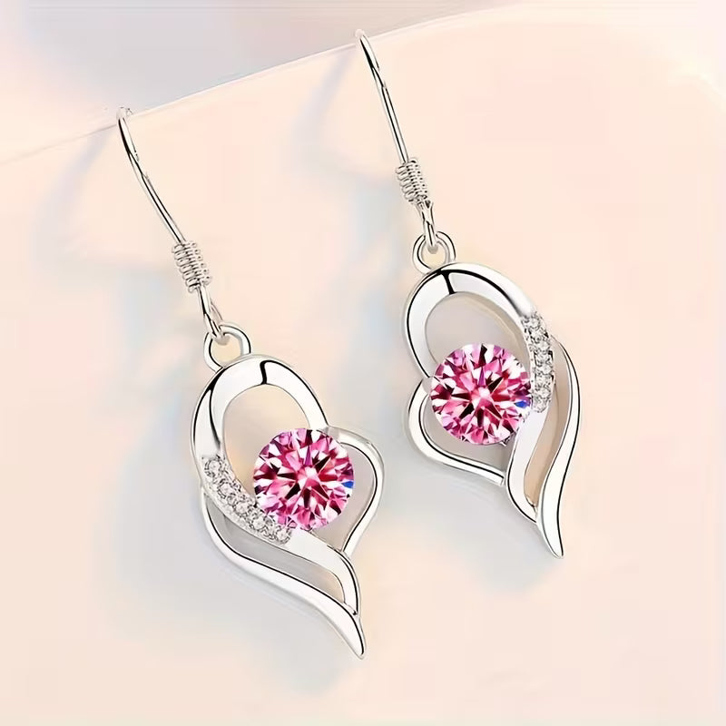 Fashion Silvery Color Love Heart Synthetic Zirconia Hook Earrings Love Temperament Female Angel Wing Drop Dangle Earrings