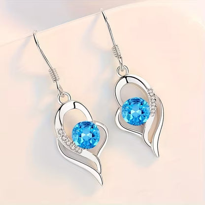 Fashion Silvery Color Love Heart Synthetic Zirconia Hook Earrings Love Temperament Female Angel Wing Drop Dangle Earrings