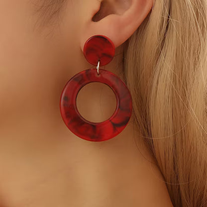 Bohemian Style Resin Round Earrings for Women, 1 Pair, Exaggerated Design, 4 Colors Available, Perfect for Daily Wear, Vacation, Parties