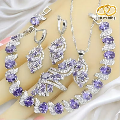 Luxury Elegant 5pcs Jewelry Set for Teenager, Purple Stone Ring, Earrings, Necklace, Bracelet, High-Quality Synthetic Synthetic Zircon for Wedding & Banquet, Hypoallergenic, Mother'S Day gift, Valentine'S Gift, Universal Season Fit, For Teenager