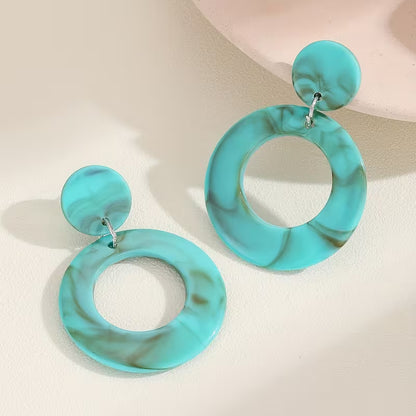 Bohemian Style Resin Round Earrings for Women, 1 Pair, Exaggerated Design, 4 Colors Available, Perfect for Daily Wear, Vacation, Parties