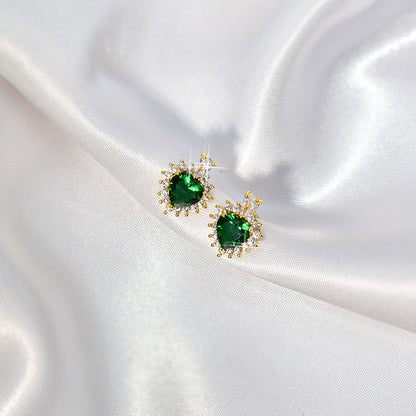 Women's Green Zircon Heart Set Necklace