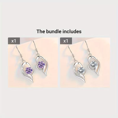 Fashion Silvery Color Love Heart Synthetic Zirconia Hook Earrings Love Temperament Female Angel Wing Drop Dangle Earrings