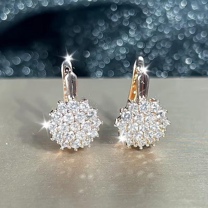 A Pair Of Luxurious Atmospheric Sunflower Filled with Synthetic Zirconia Decoration Earrings, Earrings, Wedding Jewelry, Bridesmaid Gifts, Gifts for Wife, Valentine's Day Gifts, Holiday Gifts, Suitable for Women