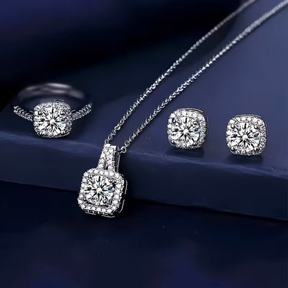 [4pcs Exquisite Fashionable Jewelry Gift] 4pcs Fashionable and minimalist new creative necklace earrings rings party commemorative gifts versatile jewelry exquisite Christmas and birthday gifts for family and friends
