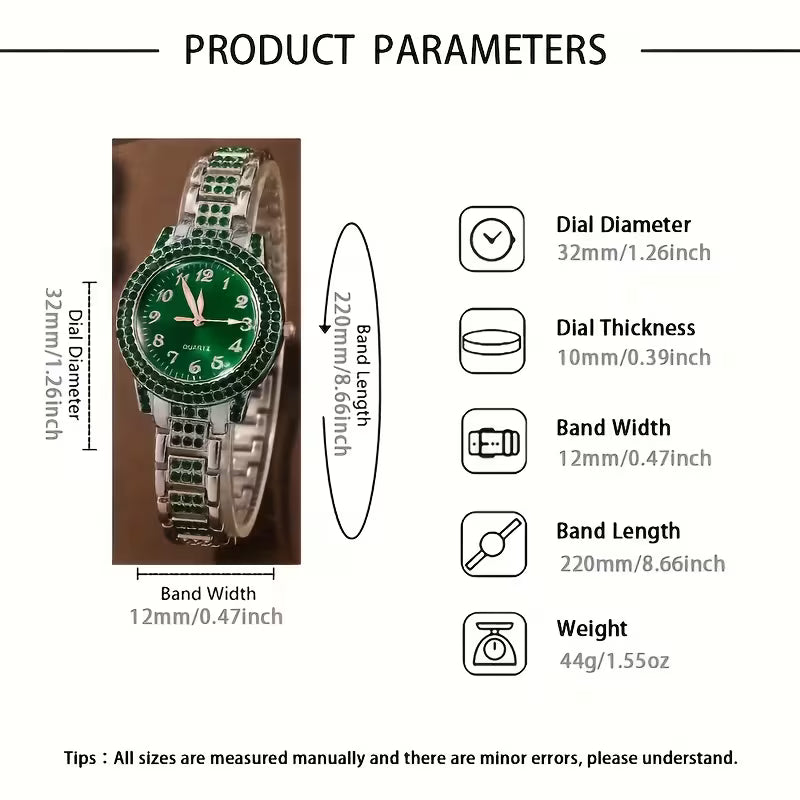 6 Women'S Outfit Sets: a Green Bezel Quartz Watch And Teardrop-Shaped Additions - Elegant Pieces for Everyday Use, Perfect As Gifts