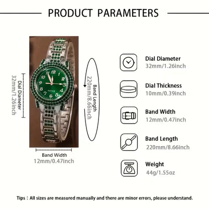 6 Women'S Outfit Sets: a Green Bezel Quartz Watch And Teardrop-Shaped Additions - Elegant Pieces for Everyday Use, Perfect As Gifts