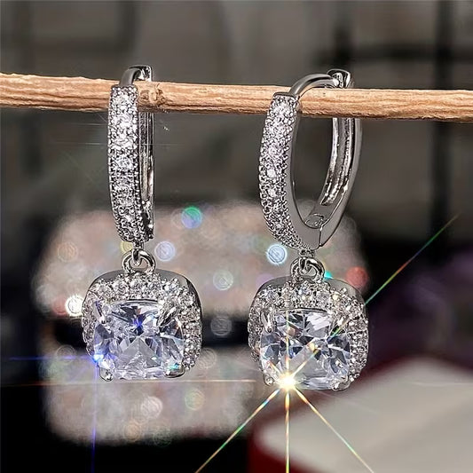 RYYM Elegant Square Zirconia Earrings for Women - White Golden Plated, Nickel-Free, Synthetic Cubic Synthetic Zirconia, Ideal for Weddings & Valentine'S Day, Wedding Jewelry|Elegant Earrings|Synthetic Zirconia Earrings