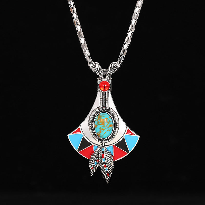 Womens Antique Silver Vintage Bohemian-Style Pendant Necklace