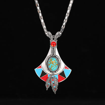 Womens Antique Silver Vintage Bohemian-Style Pendant Necklace