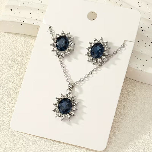 1 Set of Cross-border Hot-selling Jewelry, Popular 2pcs Set Synthetic Gemstone Earrings and Necklace for Women, Suitable for Daily Wear