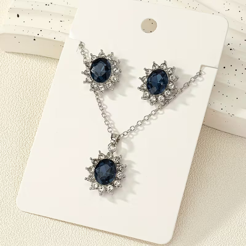 1 Set of Cross-border Hot-selling Jewelry, Popular 2pcs Set Synthetic Gemstone Earrings and Necklace for Women, Suitable for Daily Wear