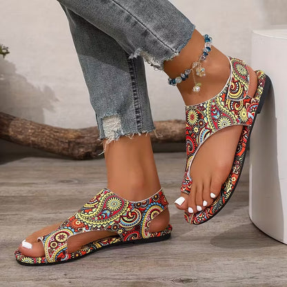 Bohemian Multicolor Comfortable Flat Large Size Summer Open-Toe Sandals