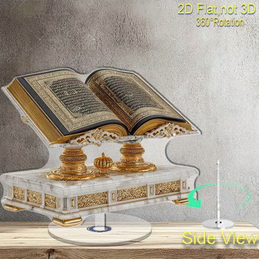 2D Flat Rotating Acrylic Islamic Replica | 360° Rotating Stand, Golden and Black Design for Spiritual Display, Ideal for Home Decor, Gift for New Home, Christmas, Halloween, No Electricity Needed, Collectible Islamic Art Decor