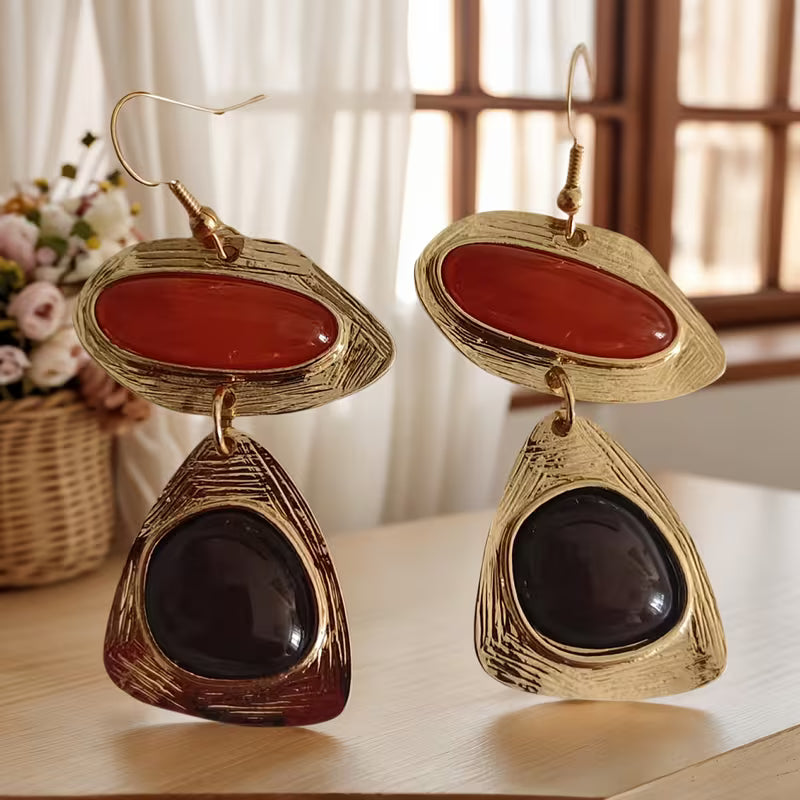 Vintage Resin Long Dangle Earrings with Ear Hooks, Versatile High-Grade Fashion Light Luxury