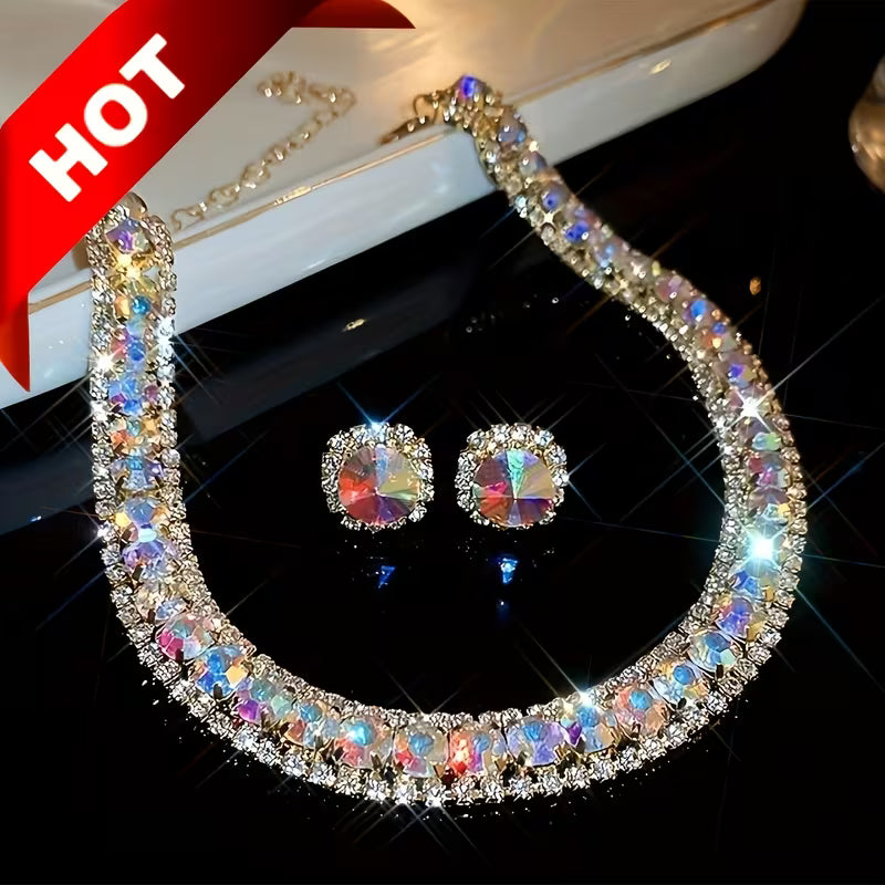 Luxury Green Necklace and Earrings Set, Sexy & Simple Style, Fashion Jewelry for Women, Elegant Evening Party Accessories Gifts for Eid