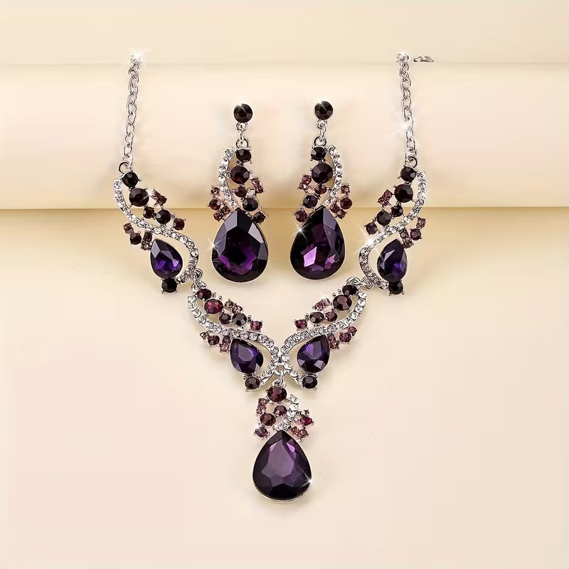 3pcs Set of Light Luxury Emerald Green -encrusted Vintage Alloy Rhinestone Women's Jewelry Set, Suitable for Banquets and Weddings, Ideal for Gifting