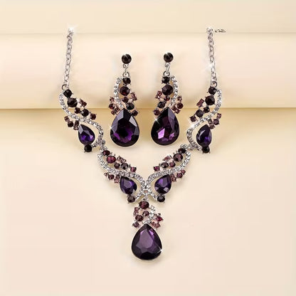 3pcs Set of Light Luxury Emerald Green -encrusted Vintage Alloy Rhinestone Women's Jewelry Set, Suitable for Banquets and Weddings, Ideal for Gifting