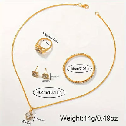 6pcs Women'S Fashion Bracelet Watch, Women'S Quartz Watch + Bracelet + Earrings + Necklace + Ring, Women'S Gift