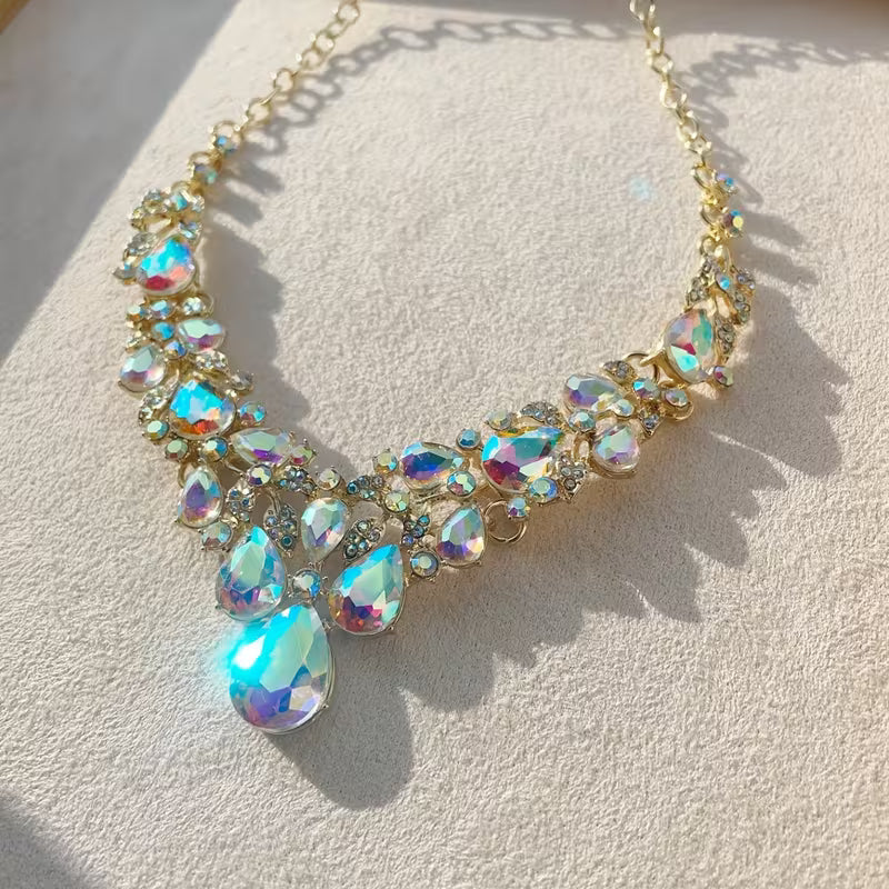 Sparkling Rhinestone Glass Necklace - -Plated Wedding & Suitable for Weddings, Galas, Year-Round Wear - Luxury Vintage Glass Bead Necklace