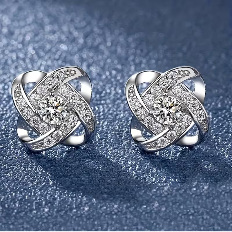 Elegant Vintage-Inspired Purple Rhinestone Four-Leaf Clover Stud Earrings for Women - Zinc Alloy, Perfect for Casual Attire
