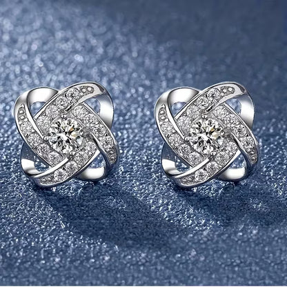 Elegant Vintage-Inspired Purple Rhinestone Four-Leaf Clover Stud Earrings for Women - Zinc Alloy, Perfect for Casual Attire