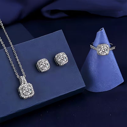 [4pcs Exquisite Fashionable Jewelry Gift] 4pcs Fashionable and minimalist new creative necklace earrings rings party commemorative gifts versatile jewelry exquisite Christmas and birthday gifts for family and friends