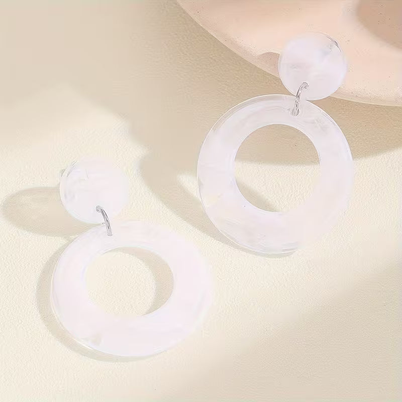 Bohemian Style Resin Round Earrings for Women, 1 Pair, Exaggerated Design, 4 Colors Available, Perfect for Daily Wear, Vacation, Parties