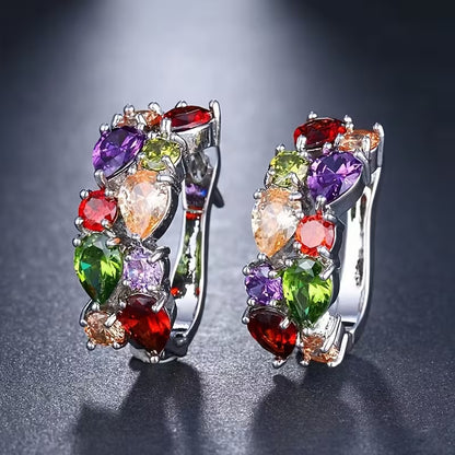 Women's Teardrop Synthetic Zirconia Hoop Earrings with KC & Copper Inlay - Multi-Color (///) Bohemian Luxury Suitable for Birthdays, Christmas Gifts, Parties & Daily Wear