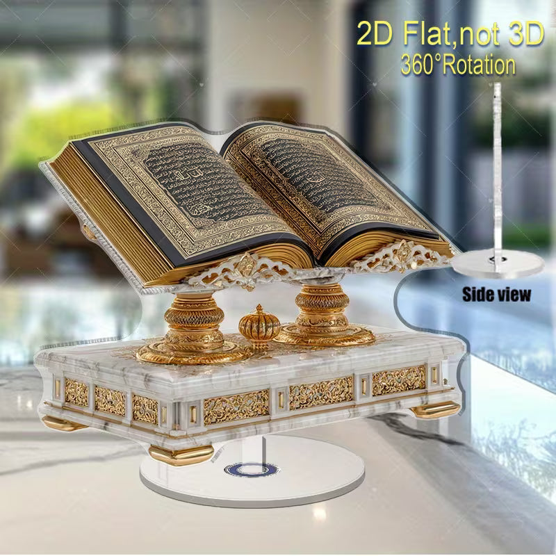 2D Flat Rotating Acrylic Islamic Replica | 360° Rotating Stand, Golden and Black Design for Spiritual Display, Ideal for Home Decor, Gift for New Home, Christmas, Halloween, No Electricity Needed, Collectible Islamic Art Decor