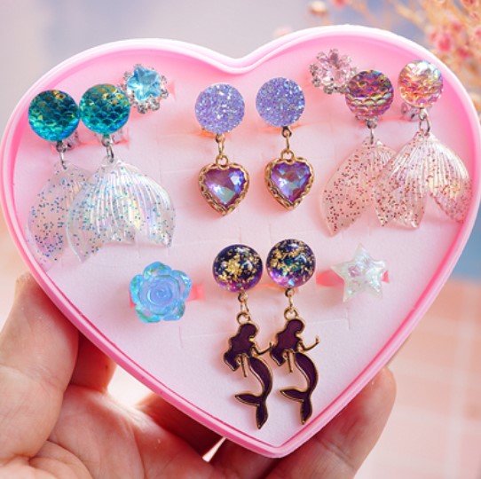 Girls Children's Gem Swan Ear Ornaments