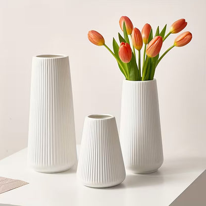 piece set of plastic striped vase combination, 3 sizes (small/medium/large), Scandinavian modern style home table decoration, durable and strong, suitable for placing dried flowers