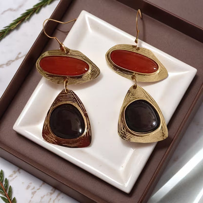 Vintage Resin Long Dangle Earrings with Ear Hooks, Versatile High-Grade Fashion Light Luxury
