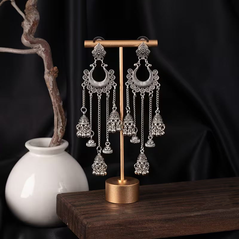 Elegant Retro Bohemian Style Earrings with a Hong Kong Flair, Featuring Long Tassels And Bells That Add a Unique Touch And Complement Any Outfit While Enhancing The Appearance of a Slimmer Face