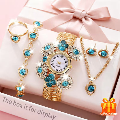 6pcs Women'S Watch Set Fashion Casual Trendy Women'S Quartz Wristwatch and Jewelry Set, Casual Dress, Fashionable Wristwatch, Women'S Wristwatch, Gift for Her