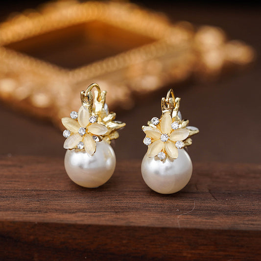 Purple Pearl Simple Flower Style Fashion Earrings