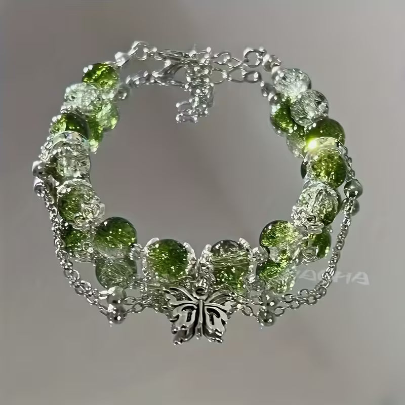 An Elegant And Minimalist Green Forest-Themed Butterfly Pendant Bracelet, Perfect As a Gift for Couples Or Close Friends