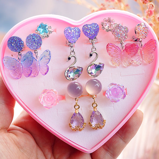 Girls Children's Gem Swan Ear Ornaments