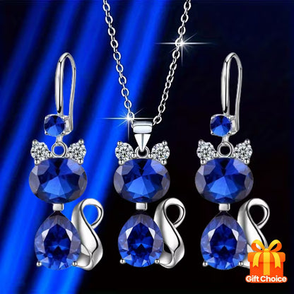3pcsCat Shining Fashion Earrings Necklace New Creative Simple Party Commemorative Gift for Family and Friends Jewelry Versatile Exquisite Christmas Birthday Gift