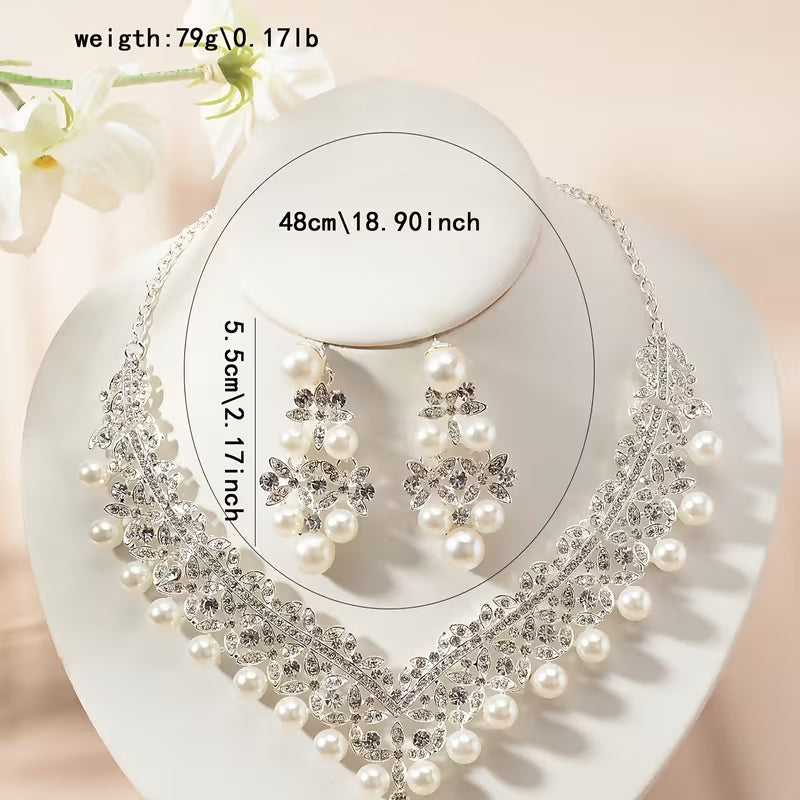 3pcs Wedding Necklace Set with Bridal Jewelry, High-End Bride Necklace and Earrings Two-Piece Wedding Accessory Elegant Jewelry Set